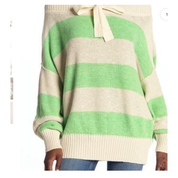Free People Cassidy Off The Shoulder Striped Sweater In Wild Green NEW Small - Picture 3 of 12